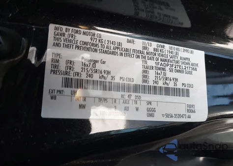 2014 Ford Focus Se из США, поврежденный, VIN 1FADP3F27EL217368